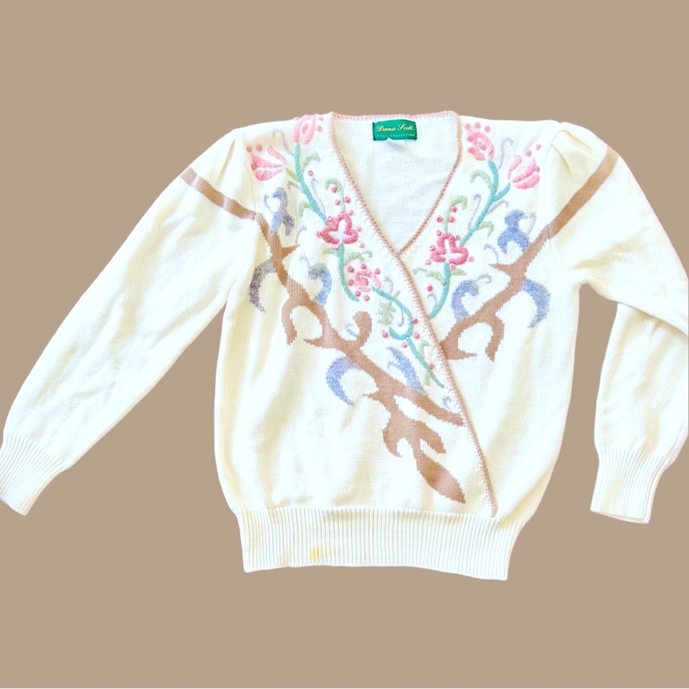 Donna Scott - Fall Collection Ivory floral sweater